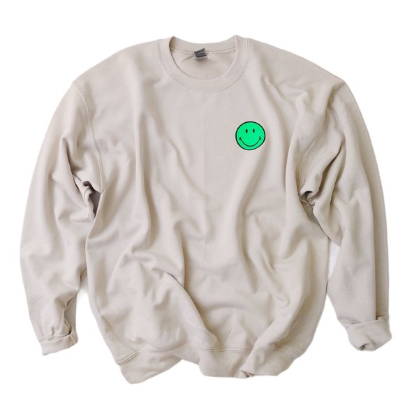 Good Vibes Neon Green Smiley Face Sweatshirt - Picture 7 of 12